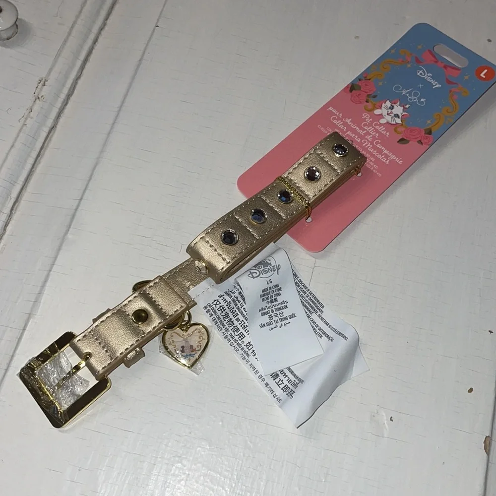 Disney Luxury Dog Collar Gold Metal Heart Charm Marie Aristocat Sz Large New